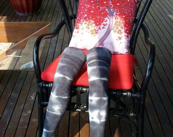 Gray striped tie-dye thigh high socks