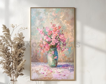 Birth Month April Sweet Pea Flowers in Vase | Vintage Floral Art Print | Printable Wall Art | Instant Digital Download