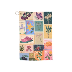 Vintage Stamps Golf Towel - Retro Golfing Towel, Classic Golf Theme, Golf Lover Gift, Sports Towel, Golf Accessories