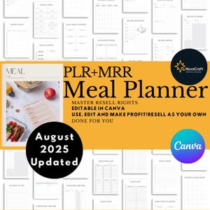 PLR Matplanerare Bundle 2025 med Master Resell Rights | Redigerbara Canva-mallar | Digitala planerare och receptspårare för återförsäljning