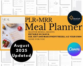 PLR Meal Planner Bundle 2025 with Master Resell Rights | Editable Canva Templates | Resell Digital Planners & Recipe Trackers