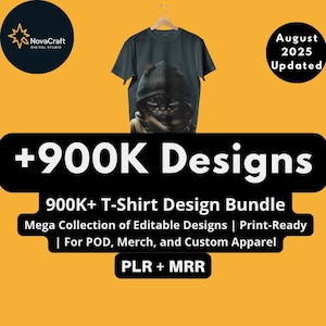 900K+ T-Shirt Design Bundle 2025| PLR, MRR, Resell Rights | Editable Apparel & Printable Designs for POD, Merch, Printify, Redbubble