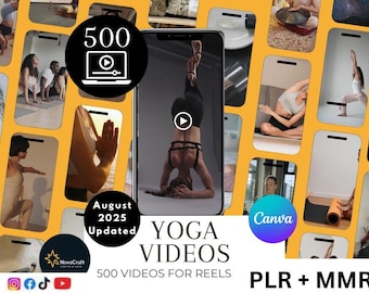 500 Yoga Videos Bundle 2025 | Instagram Reels, Canva Editable Templates, Yoga Marketing, Faceless & Face Content, PLR + MRR
