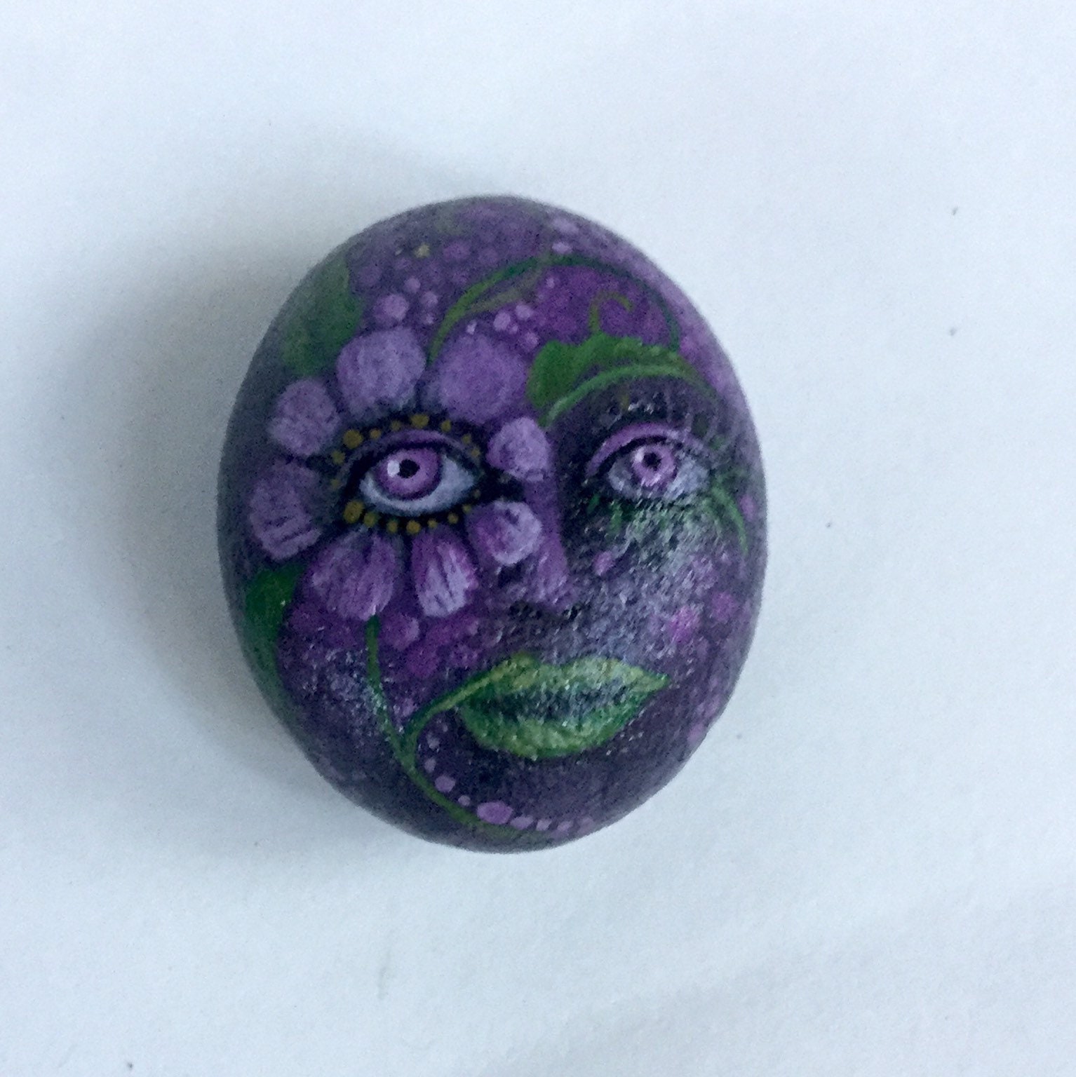 Purple Garden Flower Face hand paintted rock art Etsy