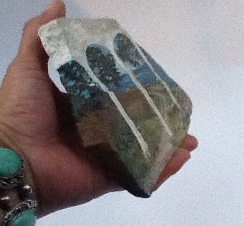 Serene seascape hand painted rock art on flagstone