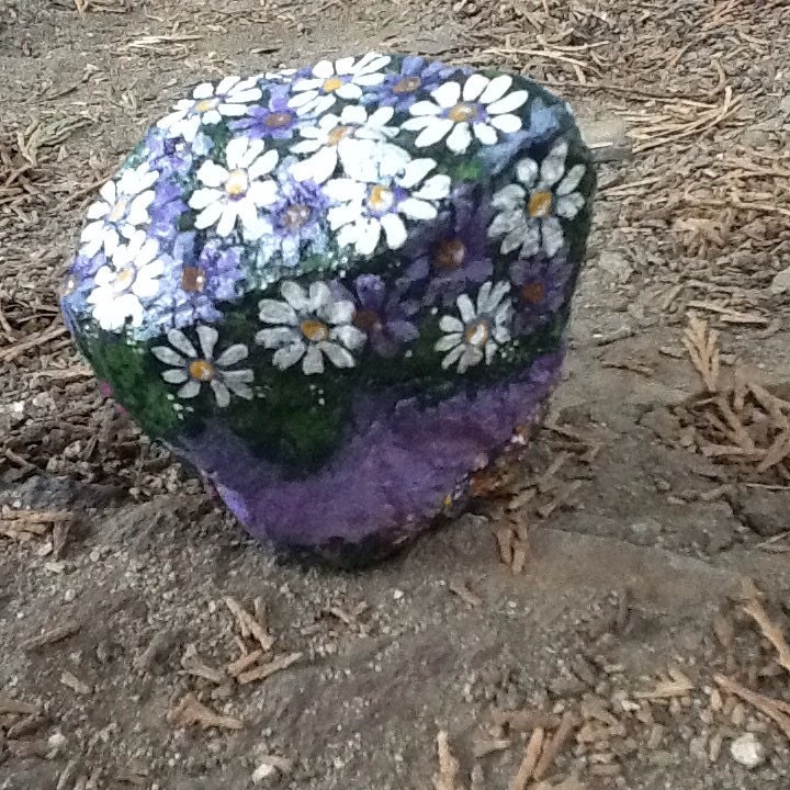 PURPLE DAISY HOUSE hand painted garden rock Etsy