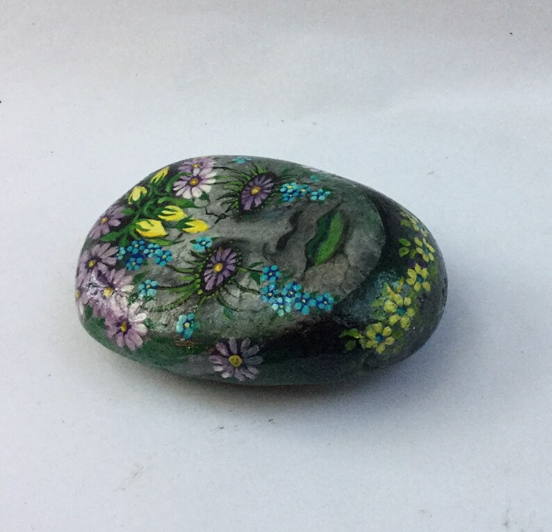 Stone garden face hand painted rock art garden decor | Etsy