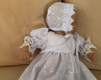Christening dress fits 12 and 15 inch dolls