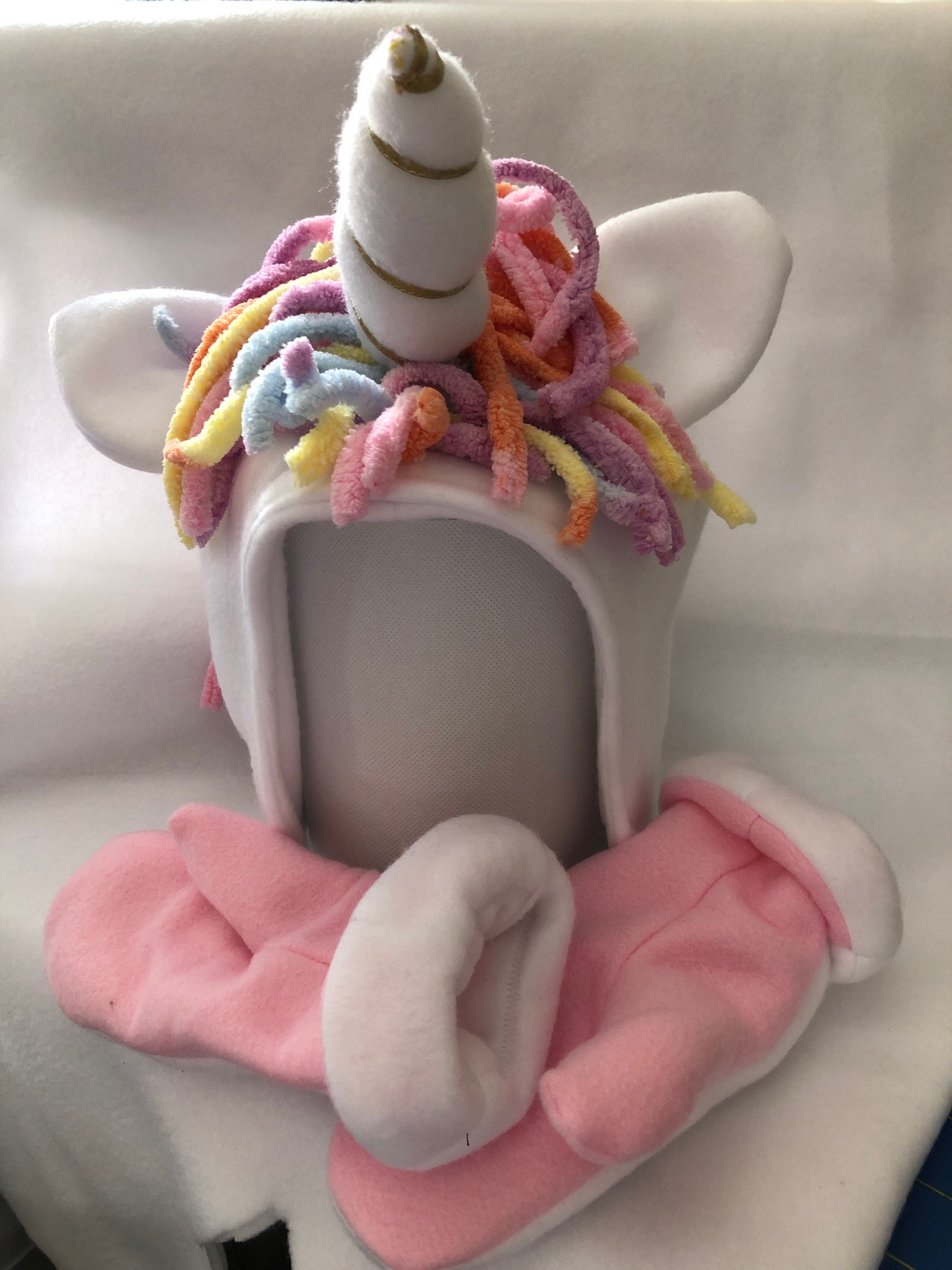 Set Fille 3-en-1 Licorne - Bonnet/foulard/moufles - Tricot Beige/rose - Occasion