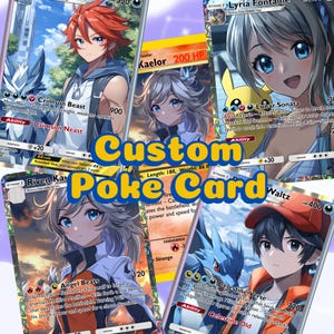 VENTE ! Carte portrait personnalisée de dresseur Poke, affiche d'anime Pokemon, carte personnalisée, anniversaire, carte Pokémon, illustration d'anime, carte Poke