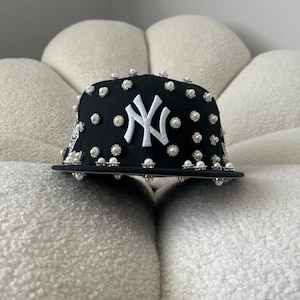 Pearl Jeweled Rhinestone NY fitted cap