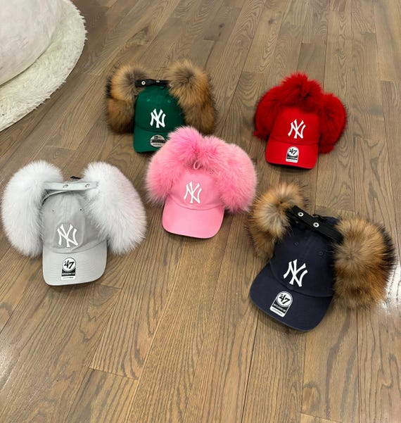 帽子 Real fur cap Real Rabbit Fur Snapback Yankee Dad Hat - Etsy