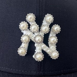 Pearl Jeweled Rhinestone NY fitted cap