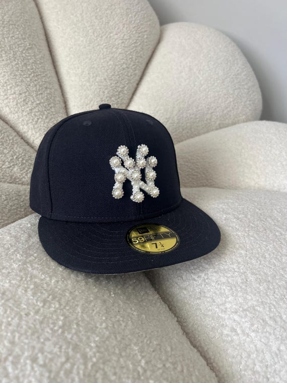 Pearl-Embellished Women\'s Cap NWOT Pearl Jeweled Rhinestone NY Fitted Cap - Etsy main image 2