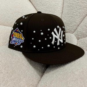 Pearl Jeweled Rhinestone NY fitted cap