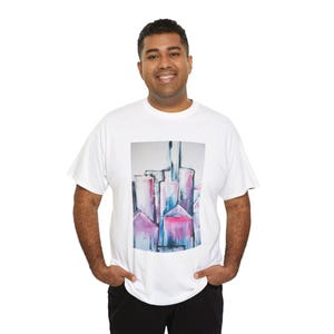 Abstract Pink Graphic Design Purple Unisex Heavy Cotton Tee Short Sleeve Round Neck T-Shirt