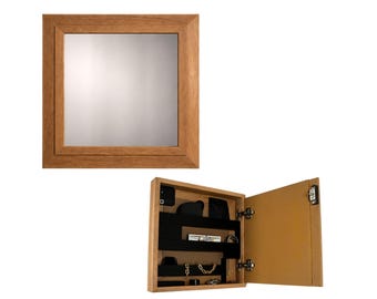 Espejo con Compartimento Secreto | Mueble Oculto con Cerradura NFC/RFID | Caja Fuerte Camuflada | Roble Macizo | Espejo de Seguridad Premium