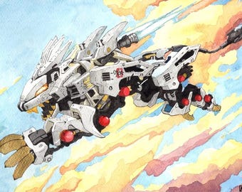 Liger Zero Zoids Watercolor Illustration Print – Anime Mecha Art