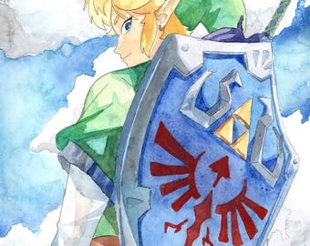 Link Watercolor Print, Legend of Zelda Art (8.5x11)