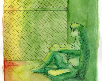 Yusuke Urameshi Watercolor Print, Yu Yu Hakusho Anime Art (8.5x11)