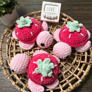 Crochet Strawberry Turtle, Crochet Amigurumi Turtle, Crochet Strawberry Plush, Strawberry Turtle Toy, Turtle Gift, Ready to Ship