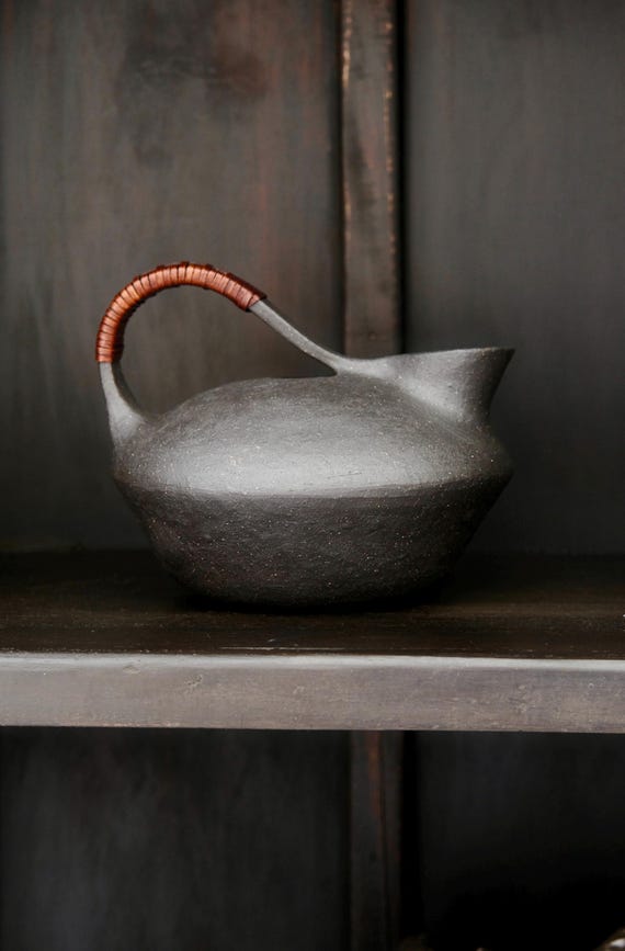 Sculptural Ceramic Vessel — Modern Organic Decorative Object — Black Japandi Home Decor — Shelf Styling Decor — Dark Clay — One of a Kind