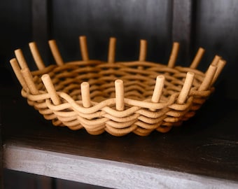 Handbuilt Ceramic Centerpiece Bowl – Woven Stoneware, Japandi Decor