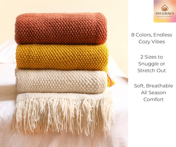 Lightweight Breathable Knit Throw Blanket - Textured Sofa & Bed Blanket
