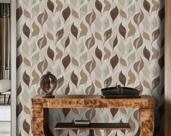 Beige Leaf Wallpaper: Modern Botanical Peel and Stick