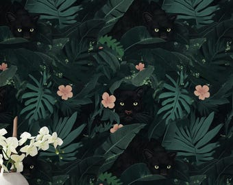 Panther Wallpaper: Peel and Stick for Moody Tropical Wall Decor