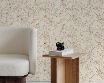 Gold Leaf Wallpaper: Botanical Peel and Stick, Neutral Tones