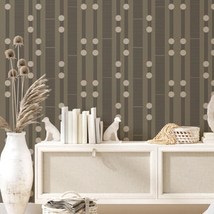 Papier peint géométrique élégant - Motif à rayures beiges avec pellicule de protection à pois - Décoration murale moderne et minimaliste pour les maisons contemporaines
