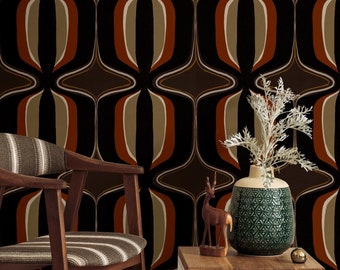 Retro Geometric Wallpaper: Bold Orange & Black Peel and Stick