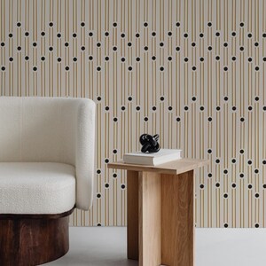 Beige Geometric Wallpaper - Modern Minimalist Wall Art - Line and Dot Pattern for Chic Peel and Stick - Self-adhesive, Elegant Home Decor