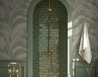 Palm Leaf Wallpaper: Soft Green Tropical Decor, Peel & Stick or Traditional
