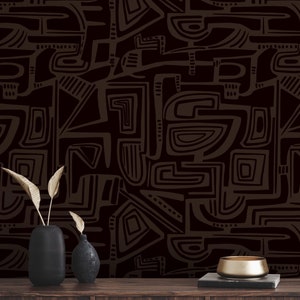 Carta da parati africana in tessuto di fango, carta da parati staccabile e adesiva tribale marrone scuro, carta da parati geometrica africana, carta da parati con motivi etnici, arredamento per la casa boho