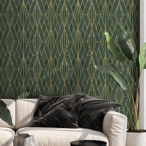 Carta da parati Art Déco verde smeraldo e oro, Gatsby Peel and Stick, carta da parati geometrica vintage, tradizionale rimovibile, decorazione murale di lusso