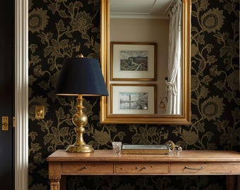 Black and Gold Baroque Wallpaper: Peel and Stick for Moody Wall Decor