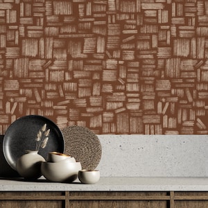Carta da parati a righe marroni - Peel Stick minimalista, carta da parati rimovibile in terracotta, arredamento moderno per la casa, autoadesiva