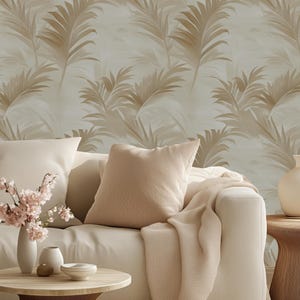 Beige Palm Leaf Wallpaper: Tropical Peel and Stick Wall Decor