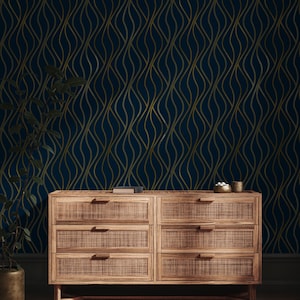 Navy Blue and Gold Wallpaper, Vintage Geometric Peel and Stick Wallpaper, Removable, Traditional Wallpaper, Self-adhesive, Luxury Wall Decor