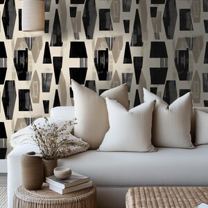 Geometric Black & Beige Wallpaper: Modern Abstract Peel and Stick Decor