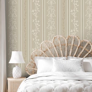 Floral Stripe Dollhouse Wallpaper: Beige Antique French Style, Peel and Stick