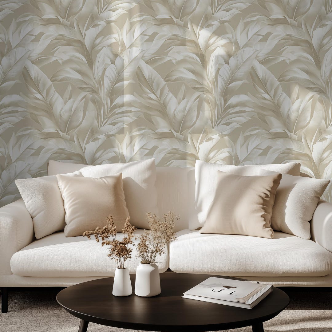 Tropical Beige Leaf Wallpaper - Elegant Banana Leaf Design Peel and ...