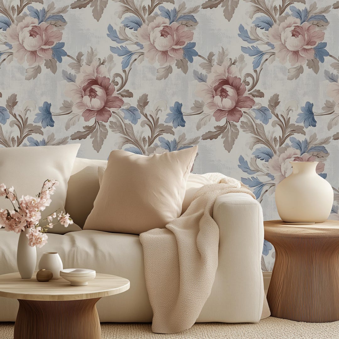 Vintage Floral Wallpaper - Romantic Peony Peel and Stick Wall Mural ...