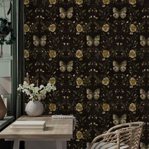 Dark Butterfly Wallpaper: Boho Cottagecore Peel and Stick Wall Decor