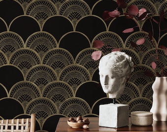 Art Deco Fan Wallpaper: Black and Gold Peel & Stick