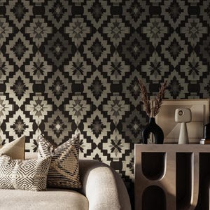 Carta da parati geometrica sud-occidentale - Decorazione murale staccabile e adesiva in toni neutri - Parete decorativa moderna rimovibile in stile boho per soggiorno e camera da letto