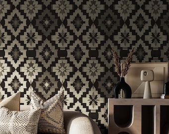 Geometrische südwestliche Tapete: Neutrales Boho Schälen und Aufkleben Wanddekor