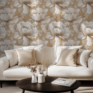 Beige Peony Floral Wallpaper: Vintage Botanical Peel and Stick Wall Mural